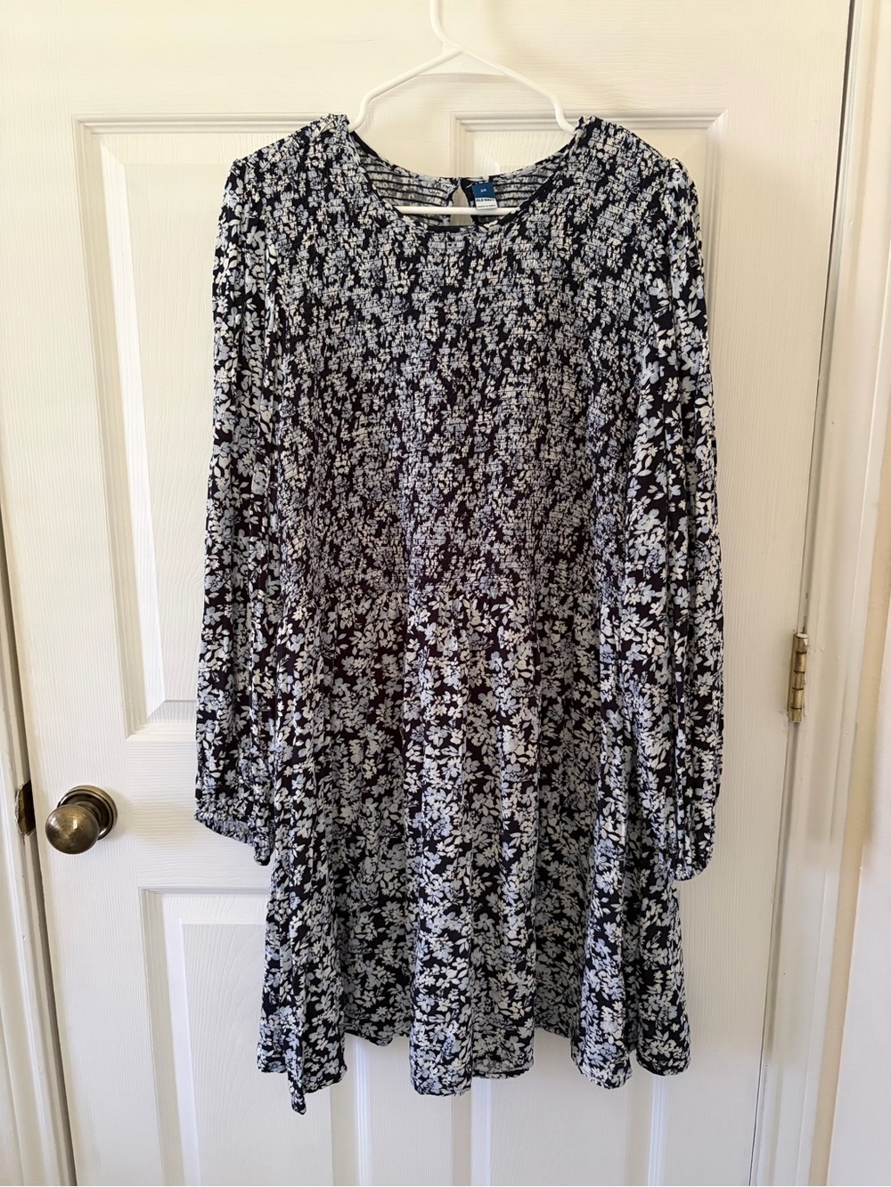 Old Navy Navy and White Floral Long-Sleeve Dress